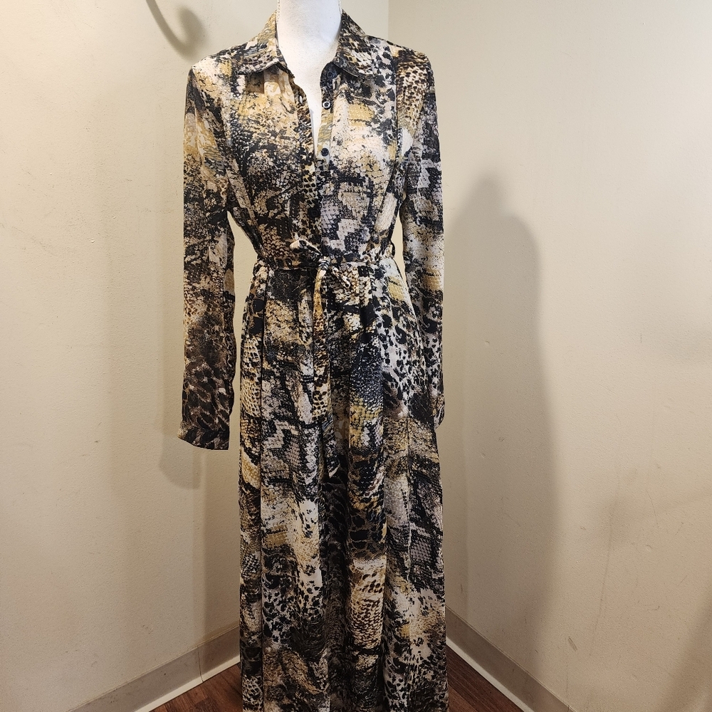 Madrag Novelty Print Long Sleeve Lightweight Button Up Dress Size L